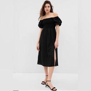 Women’s Gap Black Linen Blend Puff Sleeve Midi Dress XXL NWT